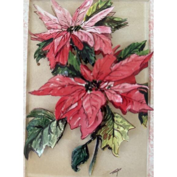 Framed 3D Poinsettia Floral Art Print With Oak Wood Frame - Picture 8 of 8